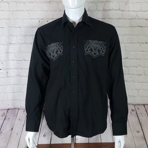 Avirex Size Medium Long Sleeve Button-down Shirt Black